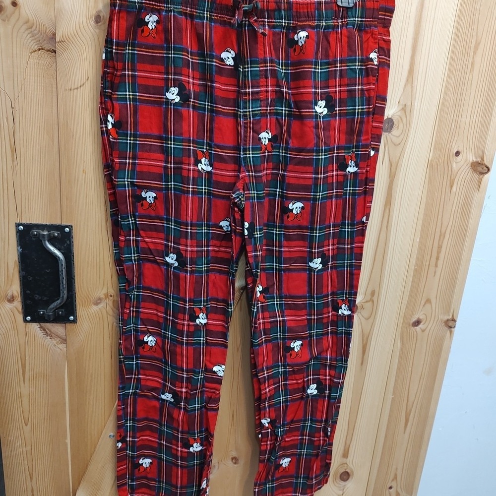 Old Navy Women Disney Mickey Red Plaid Flannel Pajama Pants Sz XL Cotton